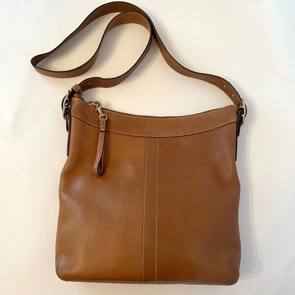 Vintage Coach Retro Leather Slim Duffle Sac Convertible Cognac Hobo Shoulder Bag - Picture 1 of 13